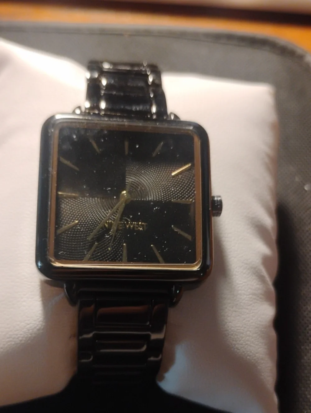 Nine West Black and Gold Square Face Bracelet Watch